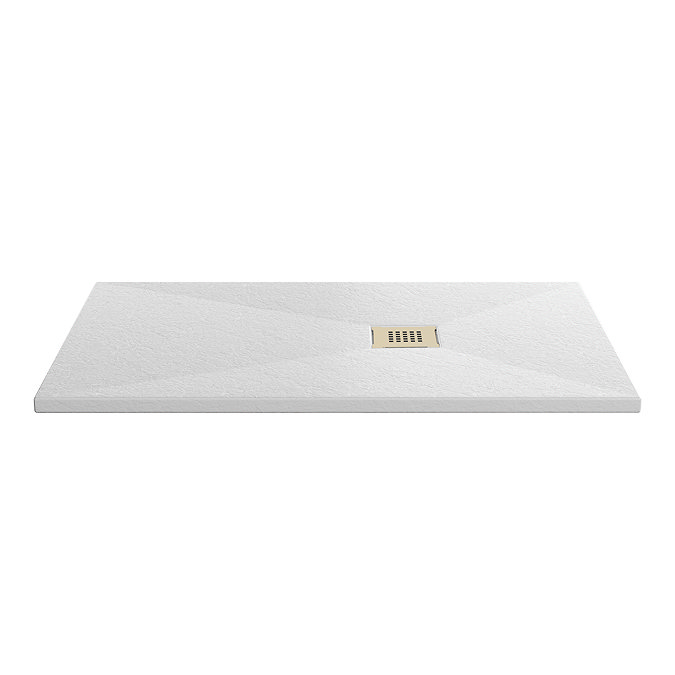 Imperia 1400 x 900mm White Slate Effect Rectangular Shower Tray + Brushed Brass Waste