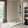 Imperia 1400 x 900mm White Slate Effect Rectangular Shower Tray + Brushed Brass Waste