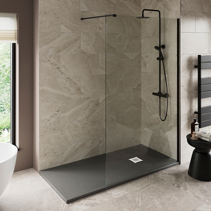 Imperia 1600 x 800mm Graphite Slate Effect Rectangular Shower Tray + White Waste