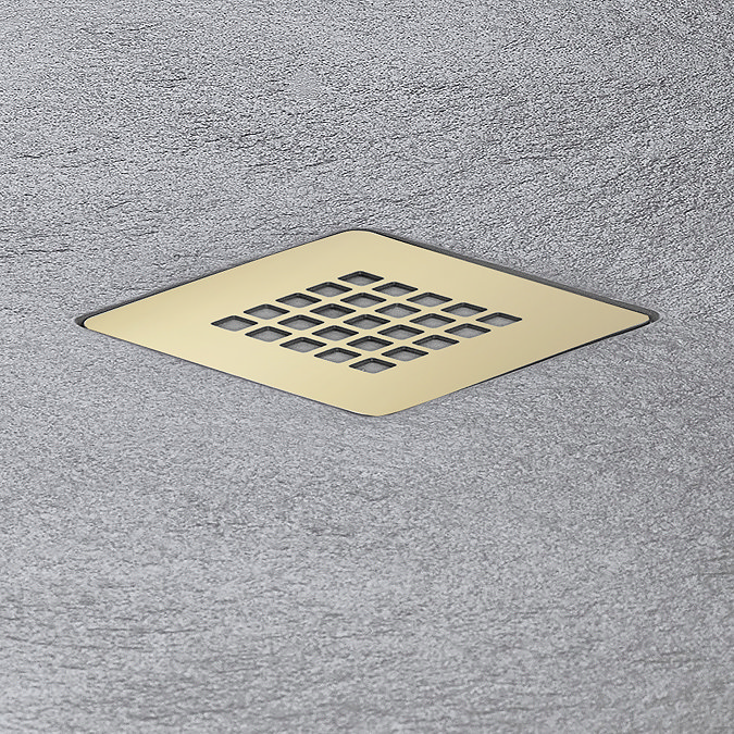 Imperia 1600 x 800mm Graphite Slate Effect Rectangular Shower Tray + Brushed Brass Waste