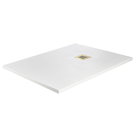Imperia 1600 x 900mm White Slate Effect Rectangular Shower Tray + Brushed Brass Waste
