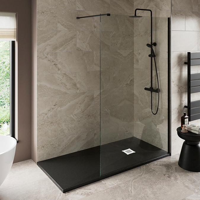 Imperia 1700 x 700mm Black Slate Effect Rectangular Shower Tray + White Waste