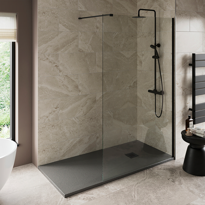 Imperia 1700 x 700mm Graphite Slate Effect Rectangular Shower Tray + Black Waste
