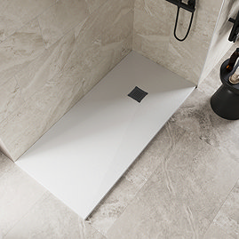 Imperia 1700 x 700mm White Slate Effect Rectangular Shower Tray + Black Waste