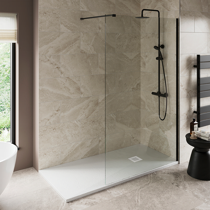 Imperia 1700 x 700mm White Slate Effect Rectangular Shower Tray + White Waste