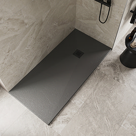 Imperia 1700 x 800mm Graphite Slate Effect Rectangular Shower Tray + Black Waste