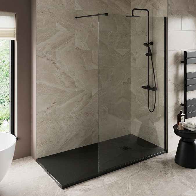 Imperia 1700 x 800mm Black Slate Effect Rectangular Shower Tray + Black Waste