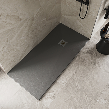 Imperia 1700 x 800mm Graphite Slate Effect Rectangular Shower Tray + Graphite Waste