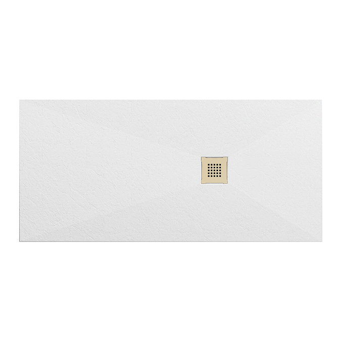 Imperia 1700 x 800mm White Slate Effect Rectangular Shower Tray + Brushed Brass Waste