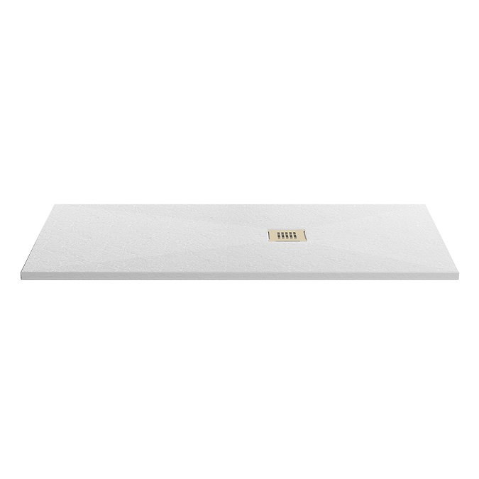 Imperia 1700 x 800mm White Slate Effect Rectangular Shower Tray + Brushed Brass Waste