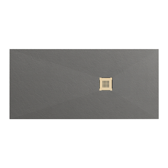 Imperia 1700 x 900mm Graphite Slate Effect Rectangular Shower Tray + Brushed Brass Waste