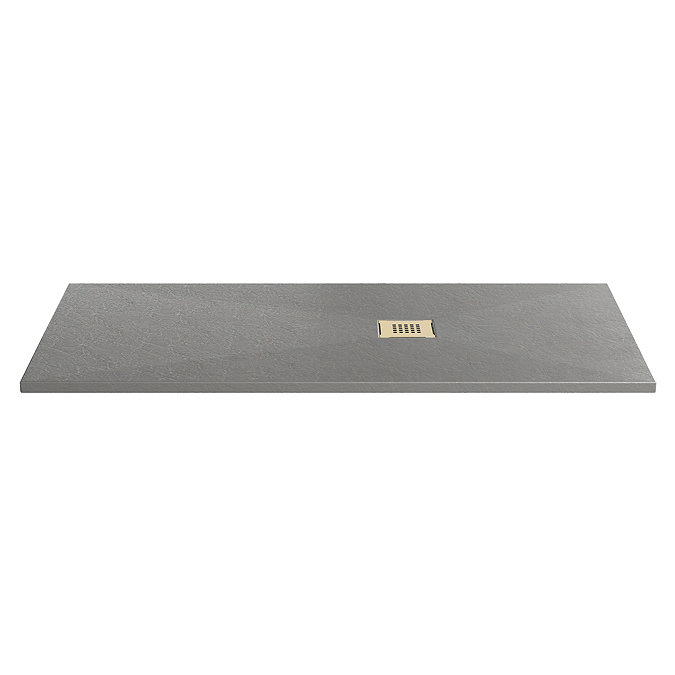 Imperia 1700 x 900mm Graphite Slate Effect Rectangular Shower Tray + Brushed Brass Waste