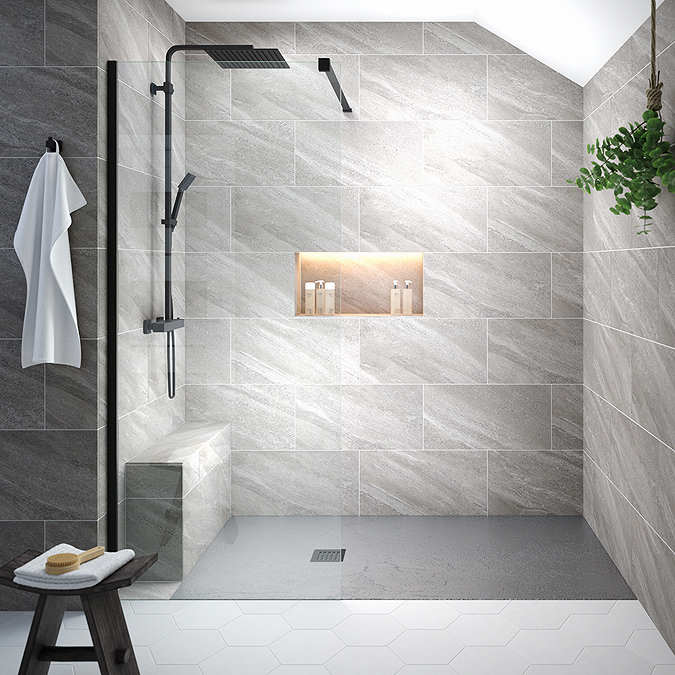 Imperia 1700 x 900mm Graphite Slate Effect Rectangular Shower Tray + Graphite Waste