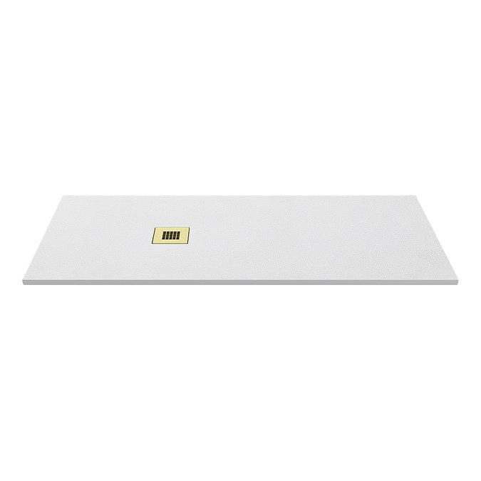 Imperia 1700 x 900mm White Slate Effect Rectangular Shower Tray + Brushed Brass Waste