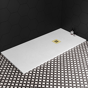 Imperia 1700 x 900mm White Slate Effect Rectangular Shower Tray + Brushed Brass Waste