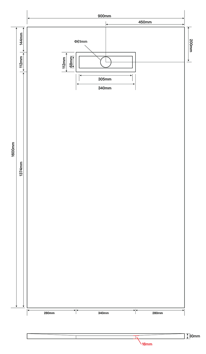 Imperia 300 Linear Wet Room Rectangular Tray Former (End Drain) 1600 x 900 x 30mm