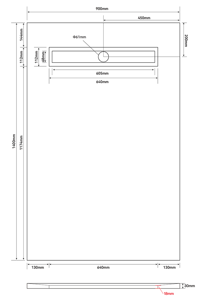 Imperia 600 Linear Wet Room Rectangular Tray Former (End Drain Gully Attached)