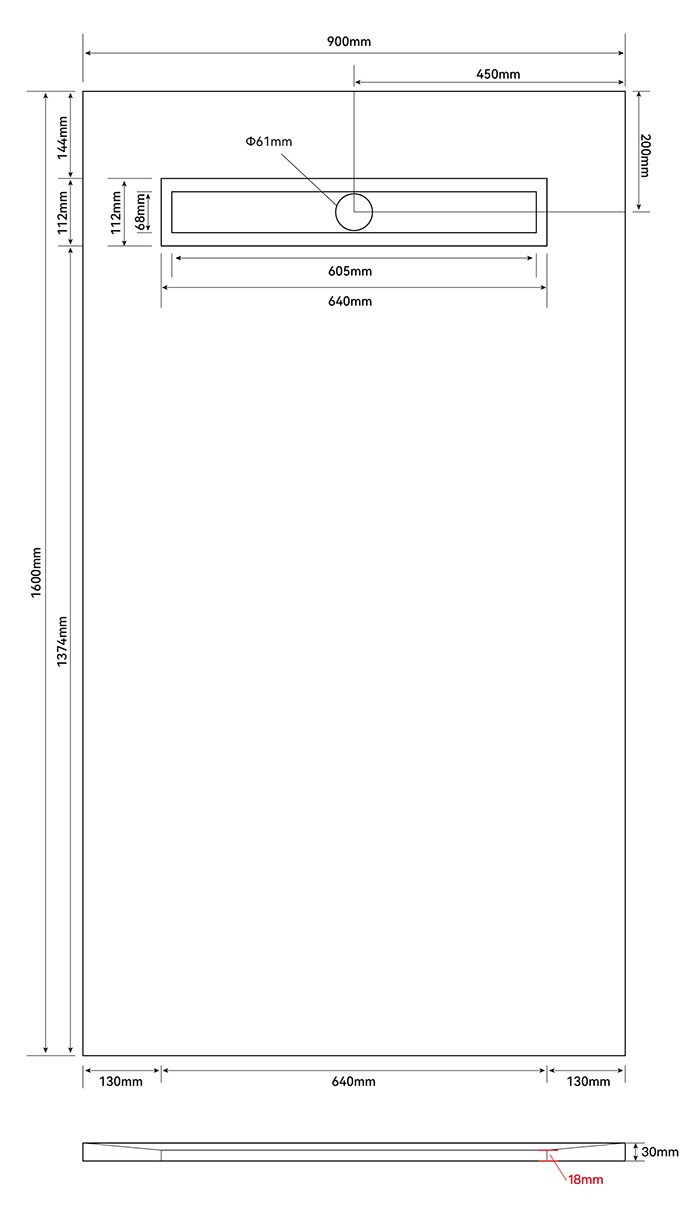 Imperia 600 Linear Wet Room Rectangular Tray Former (End Drain Gully Attached)