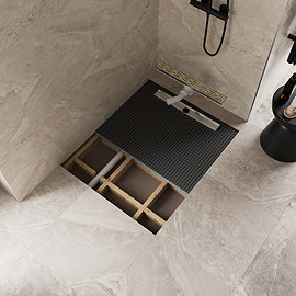 Imperia 600 Linear Wet Room Rectangular Tray Former Kit (End Waste in Brushed Brass)