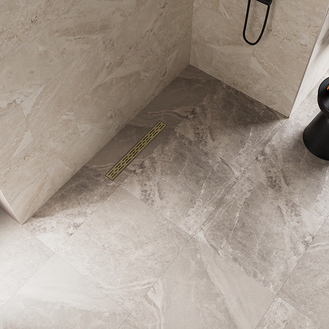 Imperia 600 Linear Wet Room Rectangular Tray Former Kit (Offset Centre Waste in Brushed Brass)