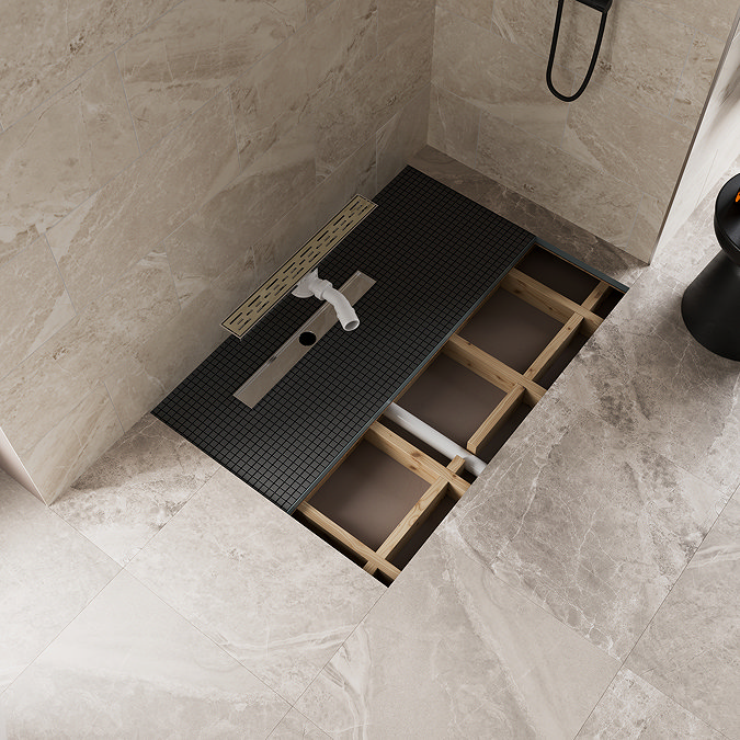 Imperia 600 Linear Wet Room Rectangular Tray Former Kit (Offset Centre Waste in Brushed Brass)