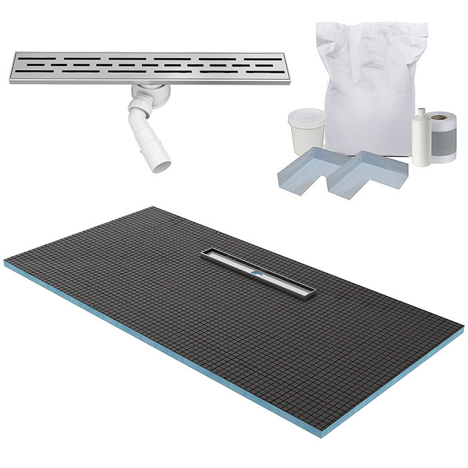 Imperia 600 Linear Wet Room Rectangular Tray Former Kit (Offset Centre Waste in Chrome) 1800 x 900 x 30mm