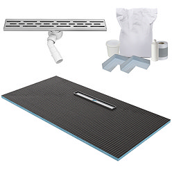 Imperia 600 Linear Wet Room Rectangular Tray Former Kit (Offset Centre Waste in Chrome) 1800 x 900 x 30mm