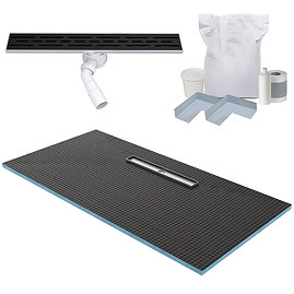 Imperia 600 Linear Wet Room Rectangular Tray Former Kit (Offset Centre Waste in Matt Black) 1800 x 900 x 30mm