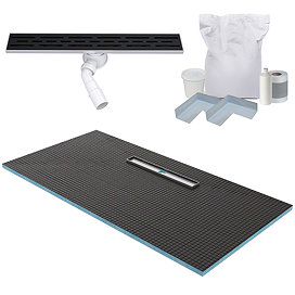 Imperia 600 Linear Wet Room Rectangular Tray Former Kit (Offset Centre Waste in Matt Black) 1800 x 900 x 30mm