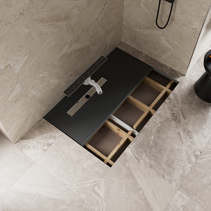 Imperia 600 Linear Wet Room Rectangular Tray Former Kit (Offset Centre Waste in Matt Black) 1800 x 900 x 30mm