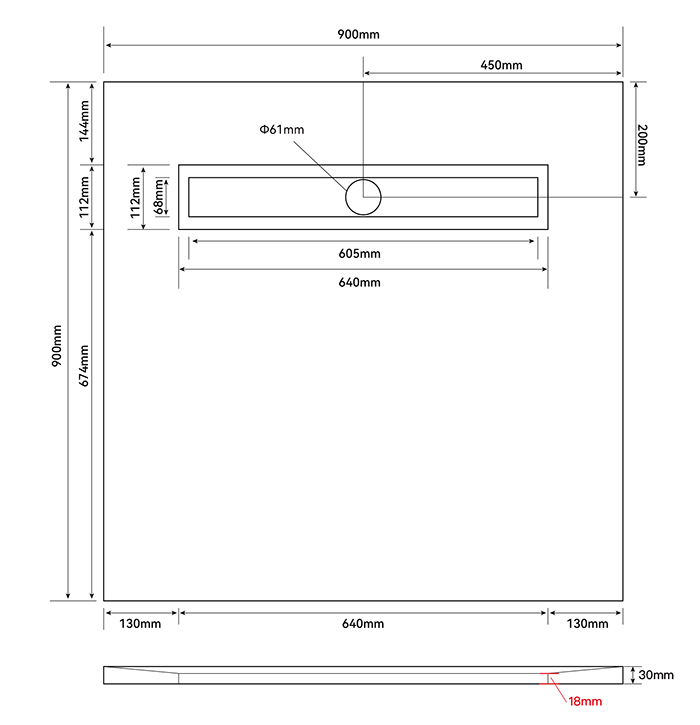 Imperia 600 Linear Wet Room Square Tray Former (End Drain)