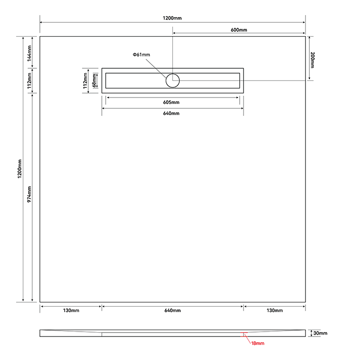 Imperia 600 Linear Wet Room Square Tray Former Kit (End Waste in Brushed Brass)