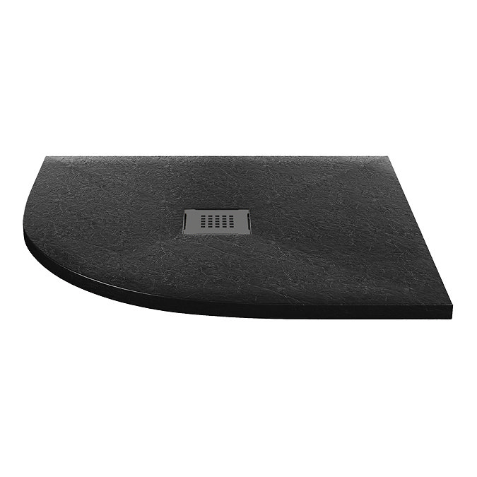 Imperia 800 x 800mm Black Slate Effect Quadrant Shower Tray + Graphite Waste