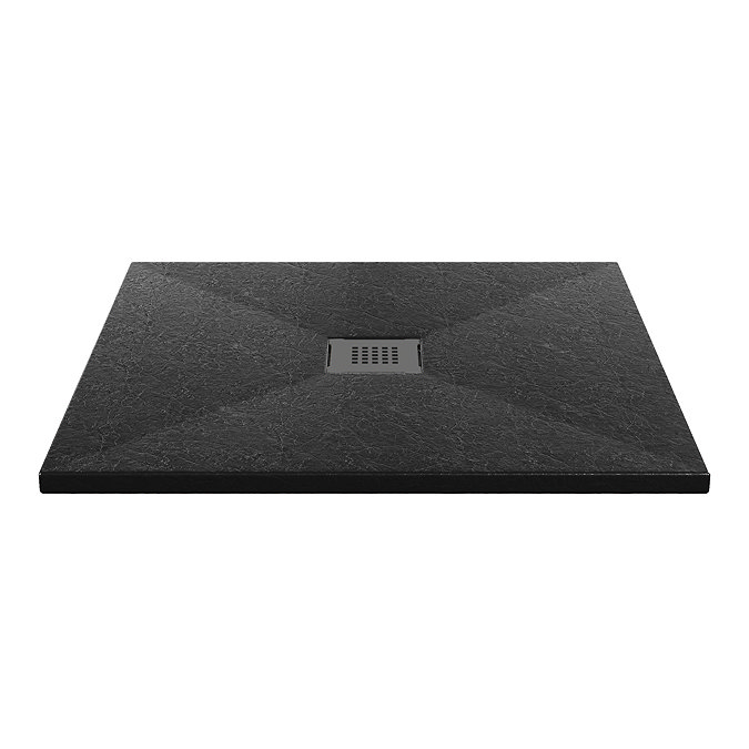 Imperia 800 x 800mm Black Slate Effect Square Shower Tray + Graphite Waste