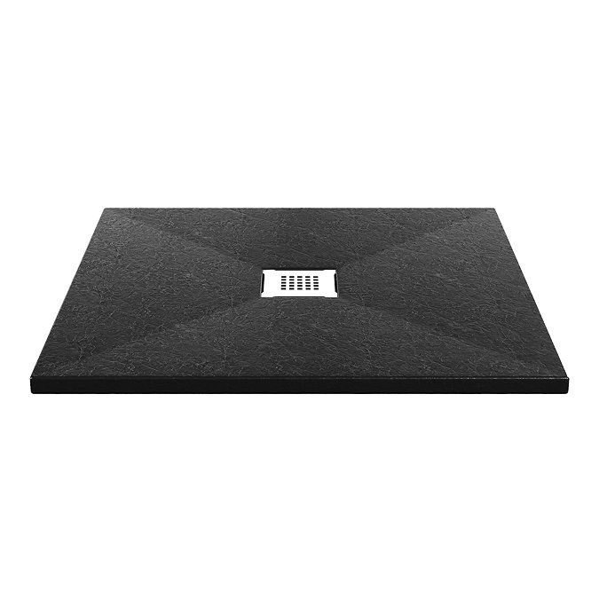 Imperia 800 x 800mm Black Slate Effect Square Shower Tray + White Waste