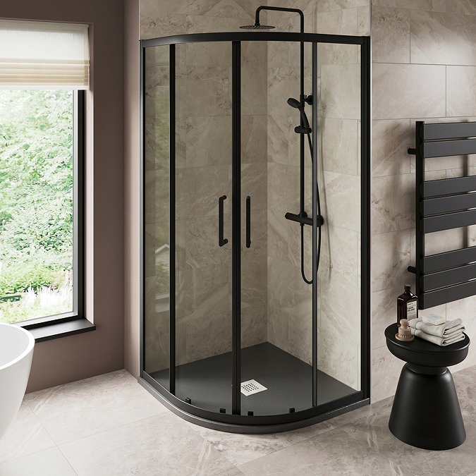 Imperia 800 x 800mm Graphite Slate Effect Quadrant Shower Tray + White Waste