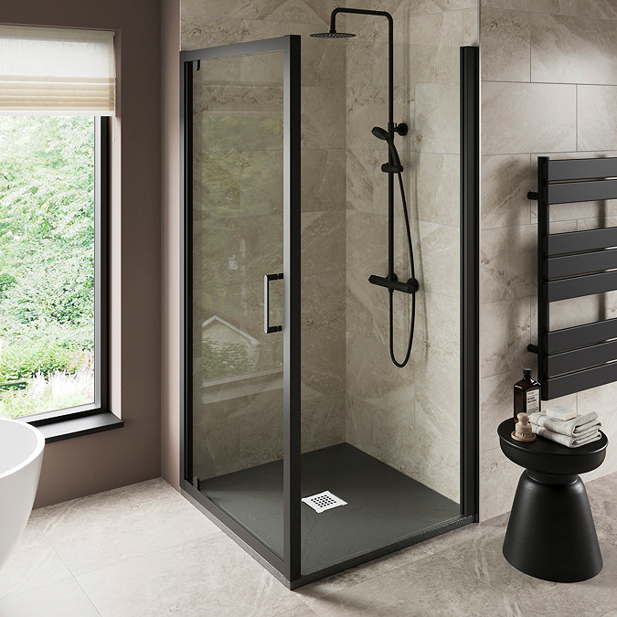 Imperia 800 x 800mm Graphite Slate Effect Square Shower Tray + White Waste