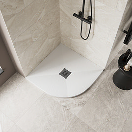 Imperia 800 x 800mm White Slate Effect Quadrant Shower Tray + Graphite Waste