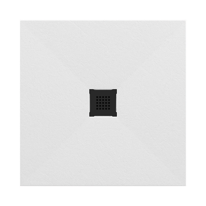 Imperia 800 x 800mm White Slate Effect Square Shower Tray + Black Waste