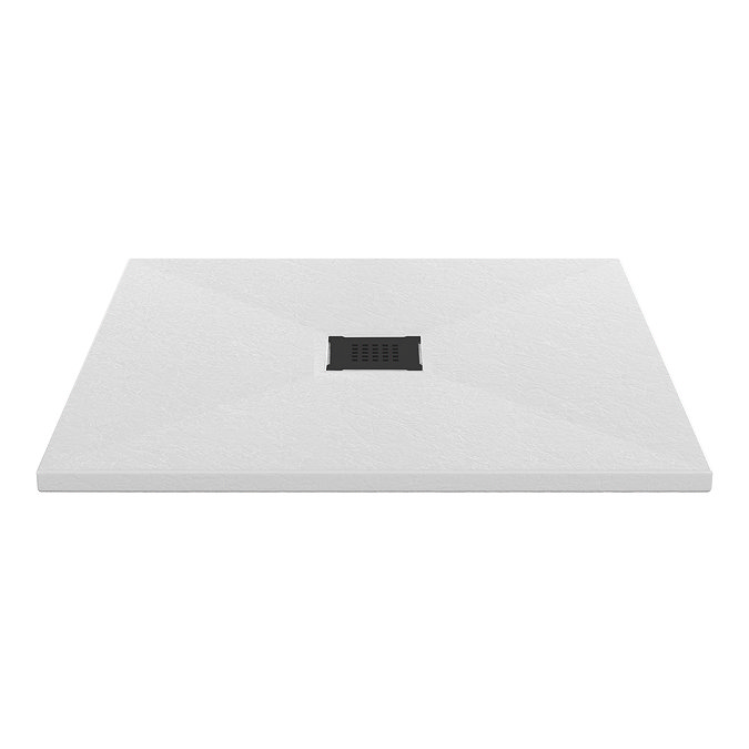 Imperia 800 x 800mm White Slate Effect Square Shower Tray + Black Waste