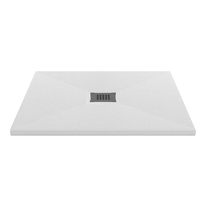 Imperia 800 x 800mm White Slate Effect Square Shower Tray + Graphite Waste