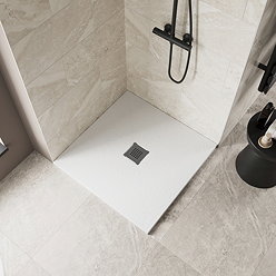 Imperia 800 x 800mm White Slate Effect Square Shower Tray + Graphite Waste