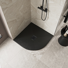 Imperia 800 x 800mm Black Slate Effect Quadrant Shower Tray + Black Waste