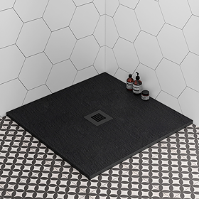 Imperia 800 x 800mm Black Slate Effect Square Shower Tray + Black Waste