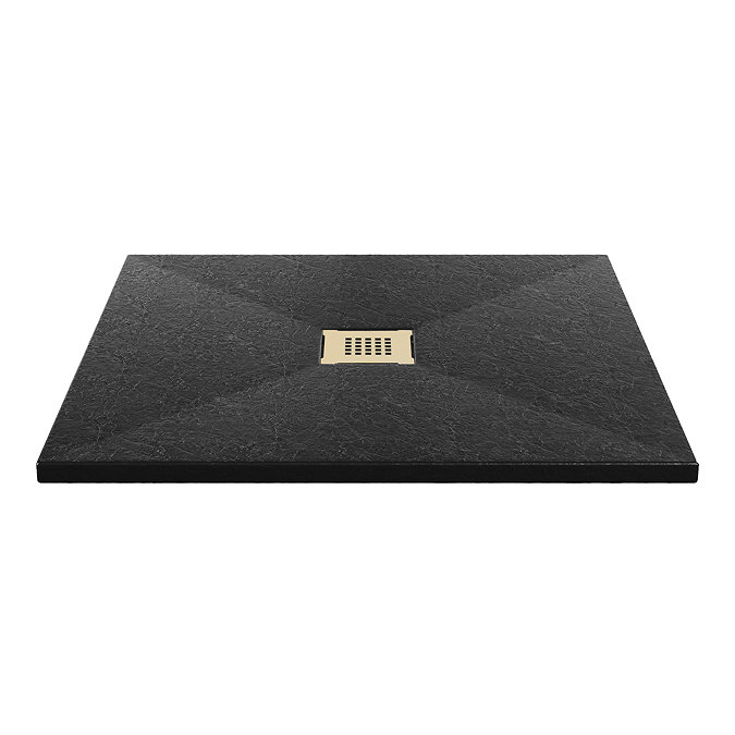 Imperia 800 x 800mm Black Slate Effect Square Shower Tray + Brushed Brass Waste