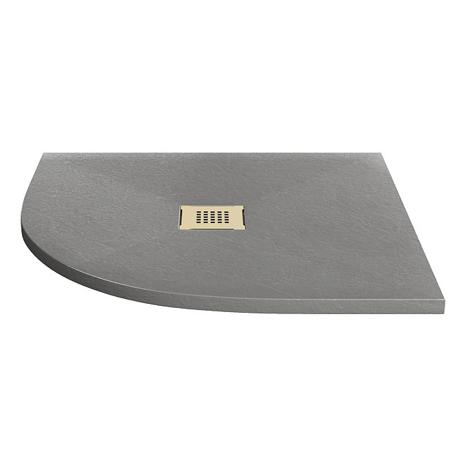 Imperia 800 x 800mm Graphite Slate Effect Quadrant Shower Tray + Bushed Brass Waste