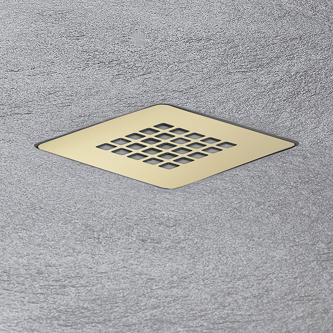 Imperia 800 x 800mm Graphite Slate Effect Quadrant Shower Tray + Bushed Brass Waste