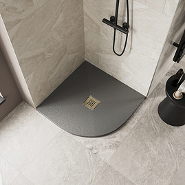 Imperia 800 x 800mm Graphite Slate Effect Quadrant Shower Tray + Bushed Brass Waste
