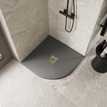 Imperia 800 x 800mm Graphite Slate Effect Quadrant Shower Tray + Bushed Brass Waste