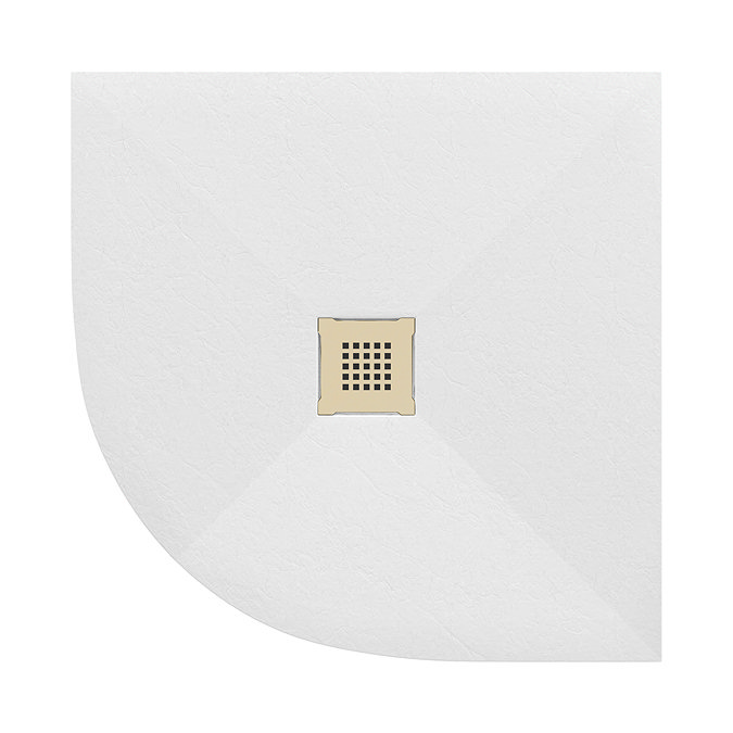 Imperia 800 x 800mm White Slate Effect Quadrant Shower Tray + Brushed Brass Waste